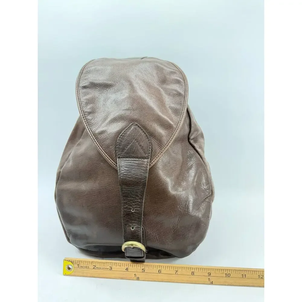 New West Genuine Leather Brown Backpack Flap Buckle Casual Adjustable Straps